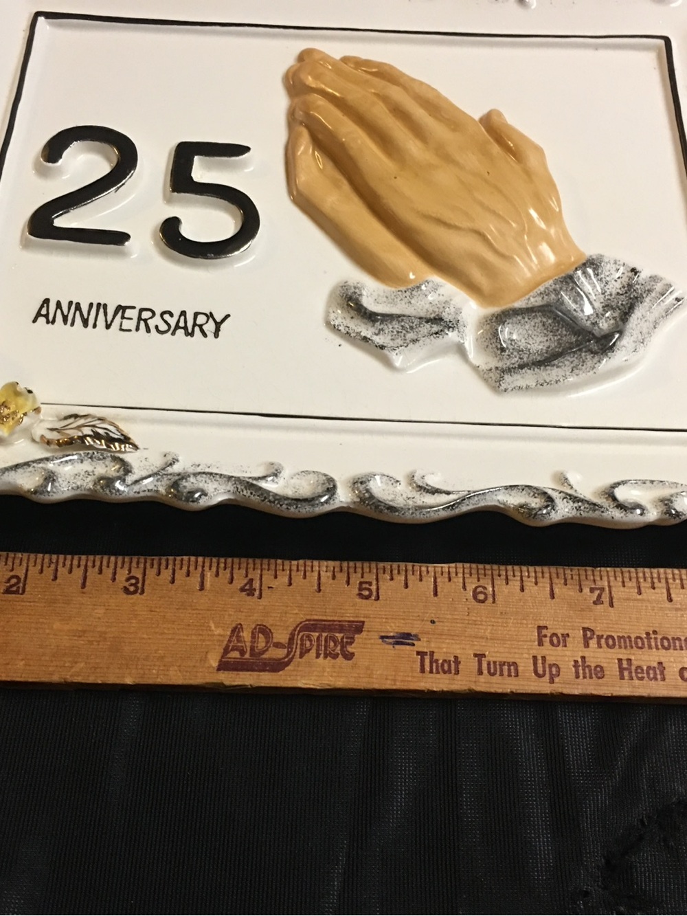 25th Anniversary Ceramic Plaque with Praying Hands - White & Tan - Picture 10 of 10